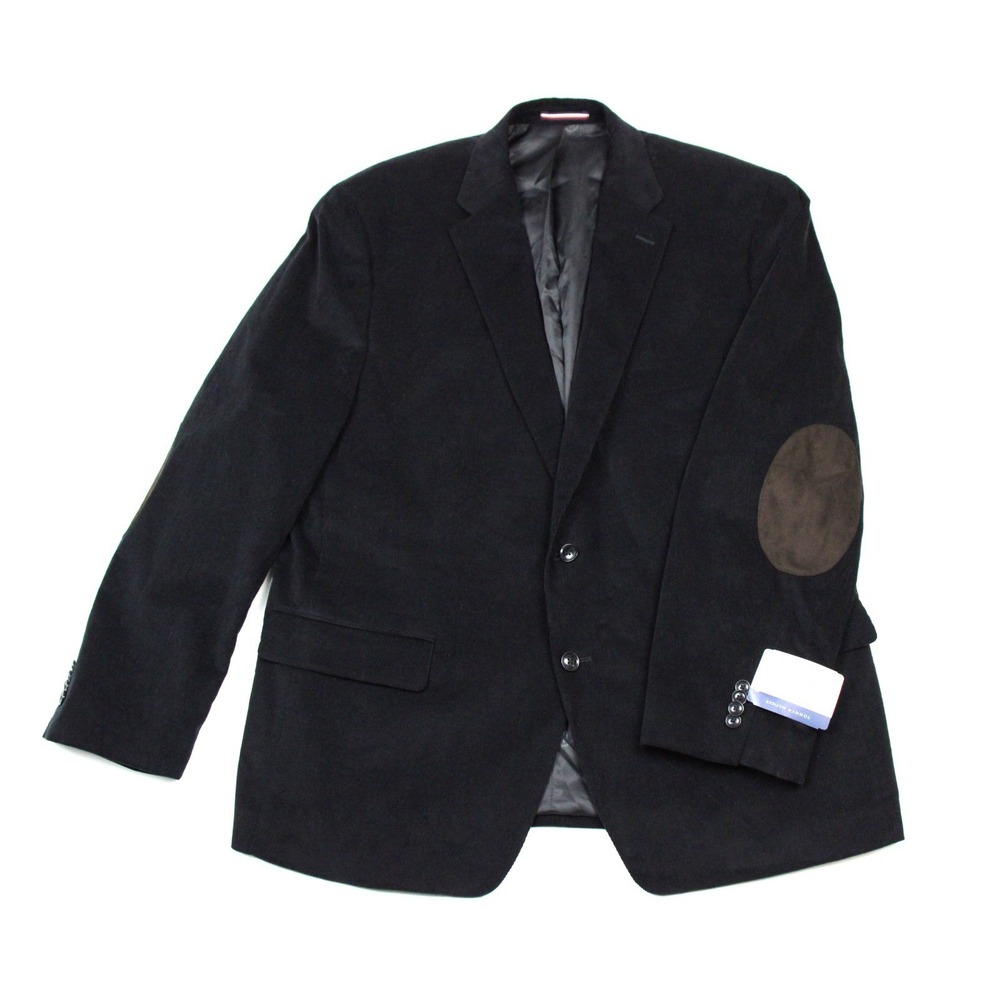 Tommy Hilfiger Sport Coat Mens 46 R Black Corduroy Elbow Patch Blazer Jacket